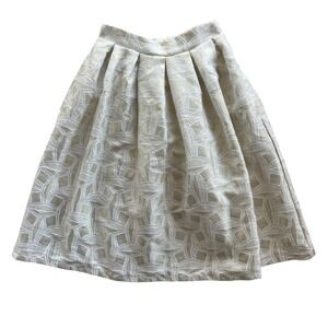 Haute Monde S Metallic Gold White Geometric Pleated Flare Full Midi Skirt Preppy
